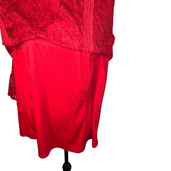 Liz Claiborne Womens1X Holiday Red Lace Overlay Bobble Neckline Sheer Bell Tunic - Picture 4 of 8